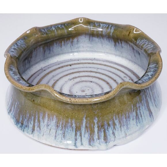 TRIPLE C POTTERY Hand Thrown Stoneware Brie Baker Scalloped Edge Glazed Signed - Picture 5 of 14